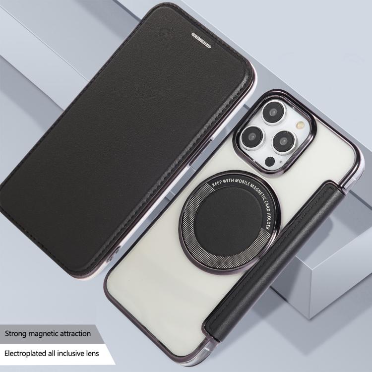 For iPhone 15 Pro Max Ultra-thin Magnetic Plating Vegan Leather Phone Case