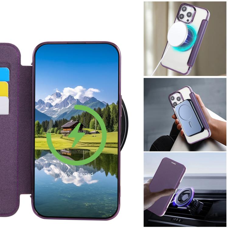 For iPhone 15 Pro Ultra-thin Magnetic Plating Vegan Leather Phone Case