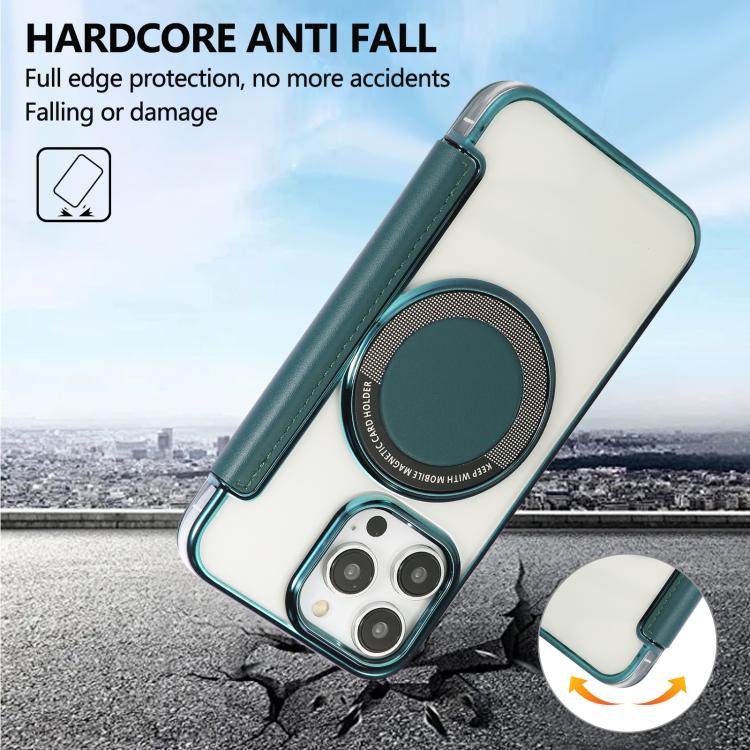 For iPhone 15 Pro Ultra-thin Magnetic Plating Vegan Leather Phone Case