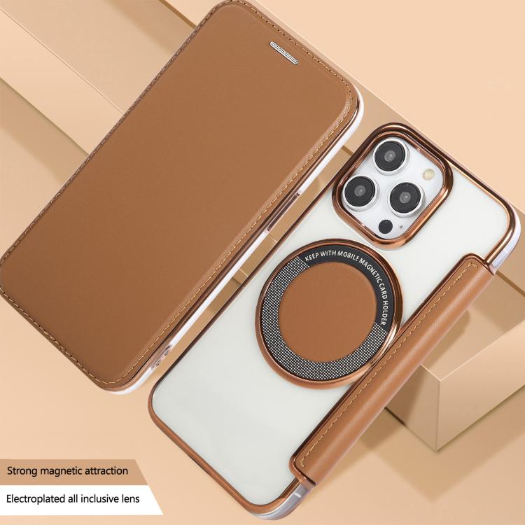 For iPhone 15 Pro Ultra-thin Magnetic Plating Vegan Leather Phone Case