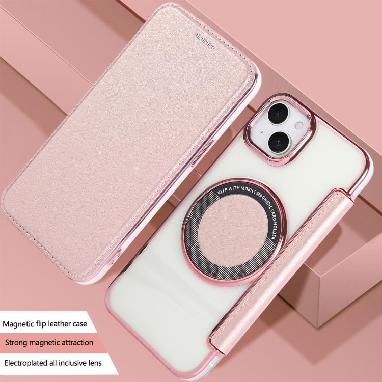 For iPhone 15 Plus / 14 Plus Ultra-thin Magnetic Plating Vegan Leather Phone Case