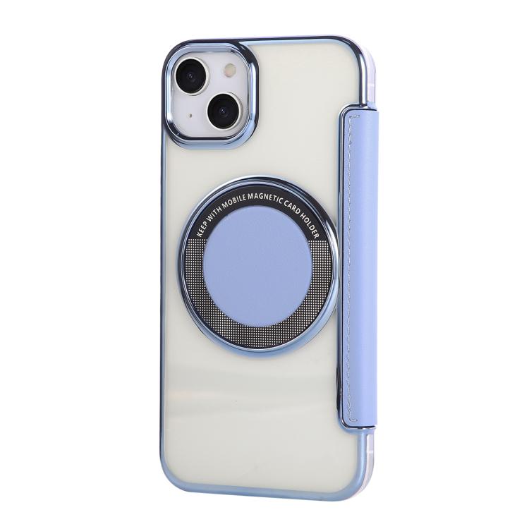 For iPhone 15 Plus / 14 Plus Ultra-thin Magnetic Plating Vegan Leather Phone Case