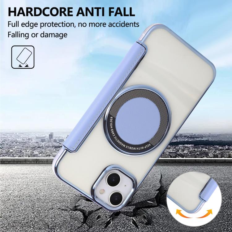 For iPhone 15 Plus / 14 Plus Ultra-thin Magnetic Plating Vegan Leather Phone Case