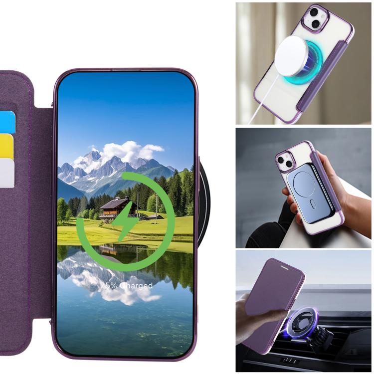 For iPhone 15 Plus / 14 Plus Ultra-thin Magnetic Plating Vegan Leather Phone Case
