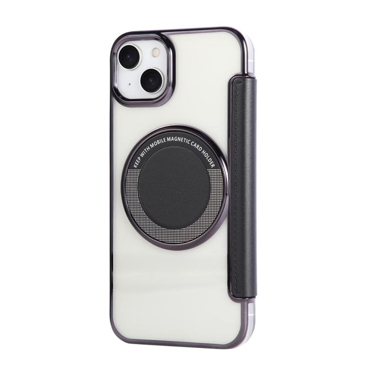 For iPhone 15 Plus / 14 Plus Ultra-thin Magnetic Plating Vegan Leather Phone Case