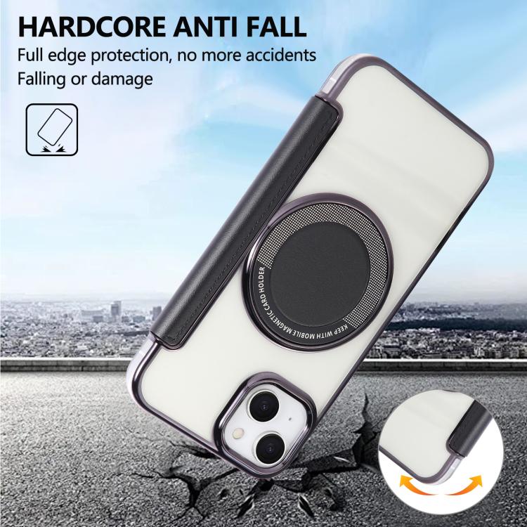 For iPhone 15 Plus / 14 Plus Ultra-thin Magnetic Plating Vegan Leather Phone Case