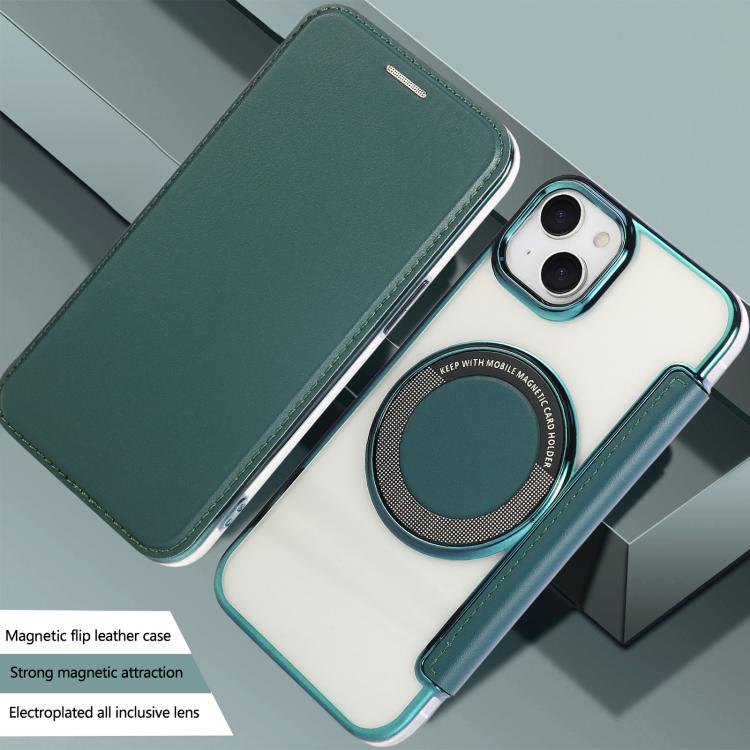 For iPhone 15 Plus / 14 Plus Ultra-thin Magnetic Plating Vegan Leather Phone Case