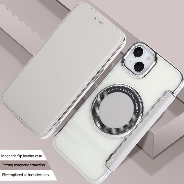 For iPhone 15 Plus / 14 Plus Ultra-thin Magnetic Plating Vegan Leather Phone Case
