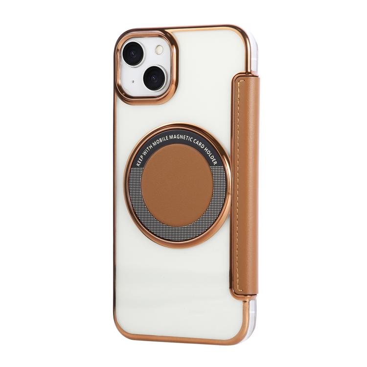 For iPhone 15 Plus / 14 Plus Ultra-thin Magnetic Plating Vegan Leather Phone Case