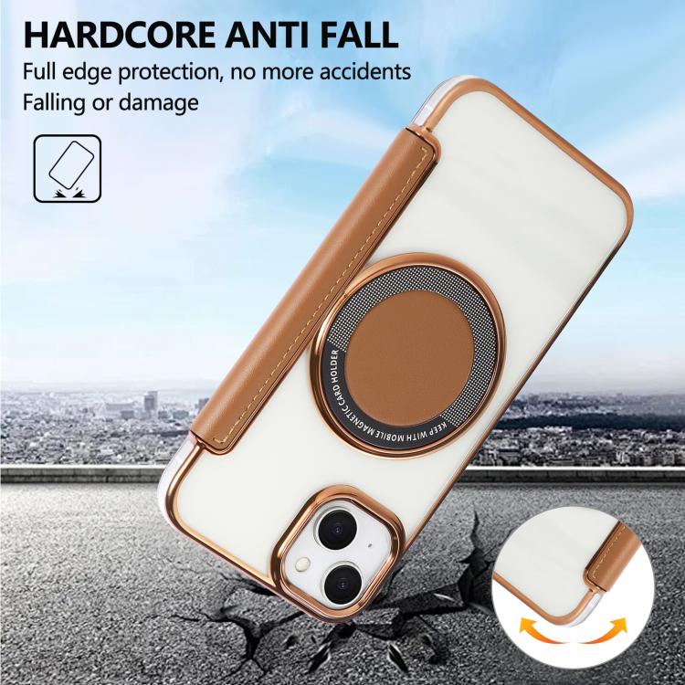 For iPhone 15 Plus / 14 Plus Ultra-thin Magnetic Plating Vegan Leather Phone Case