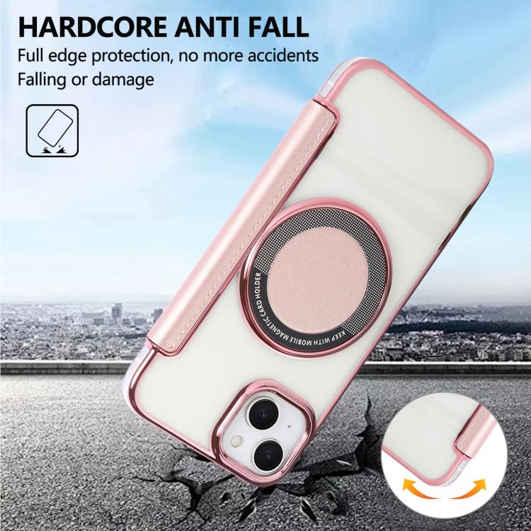 For iPhone 14 / 13 Ultra-thin Magnetic Plating Vegan Leather Phone Case