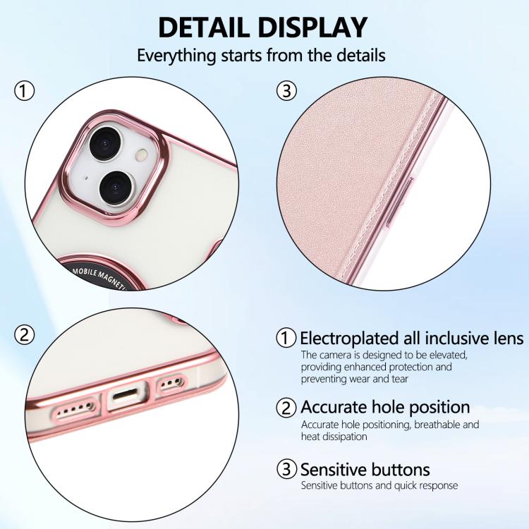 For iPhone 14 / 13 Ultra-thin Magnetic Plating Vegan Leather Phone Case