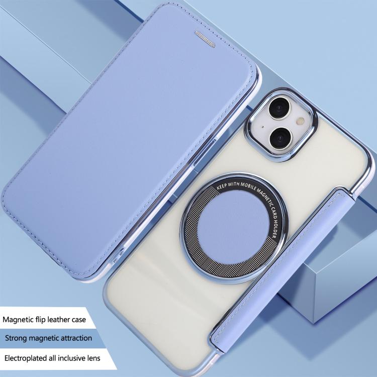 For iPhone 14 / 13 Ultra-thin Magnetic Plating Vegan Leather Phone Case