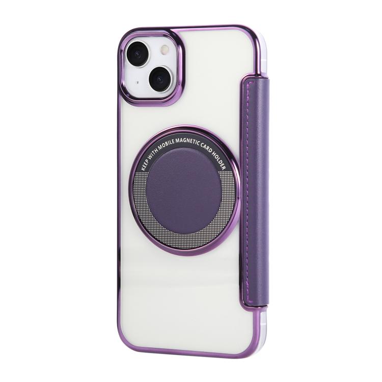 For iPhone 14 / 13 Ultra-thin Magnetic Plating Vegan Leather Phone Case