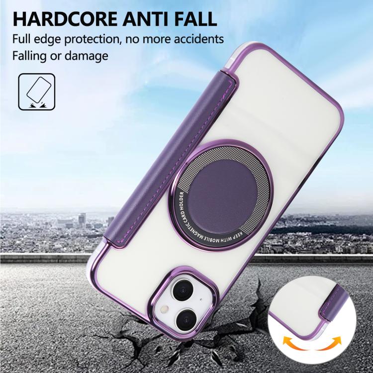 For iPhone 14 / 13 Ultra-thin Magnetic Plating Vegan Leather Phone Case