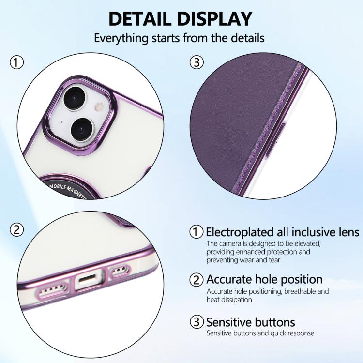 For iPhone 14 / 13 Ultra-thin Magnetic Plating Vegan Leather Phone Case