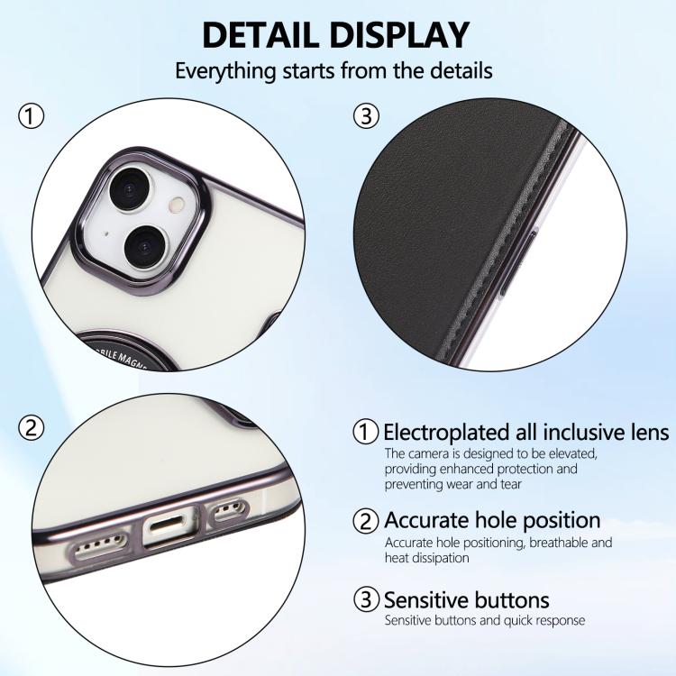 For iPhone 14 / 13 Ultra-thin Magnetic Plating Vegan Leather Phone Case