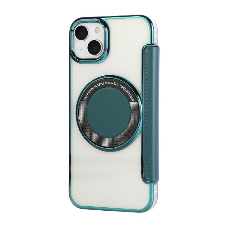 For iPhone 14 / 13 Ultra-thin Magnetic Plating Vegan Leather Phone Case