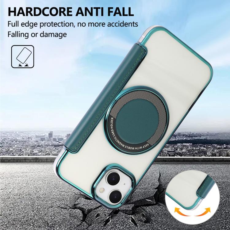 For iPhone 14 / 13 Ultra-thin Magnetic Plating Vegan Leather Phone Case