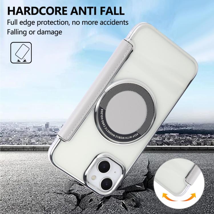 For iPhone 14 / 13 Ultra-thin Magnetic Plating Vegan Leather Phone Case