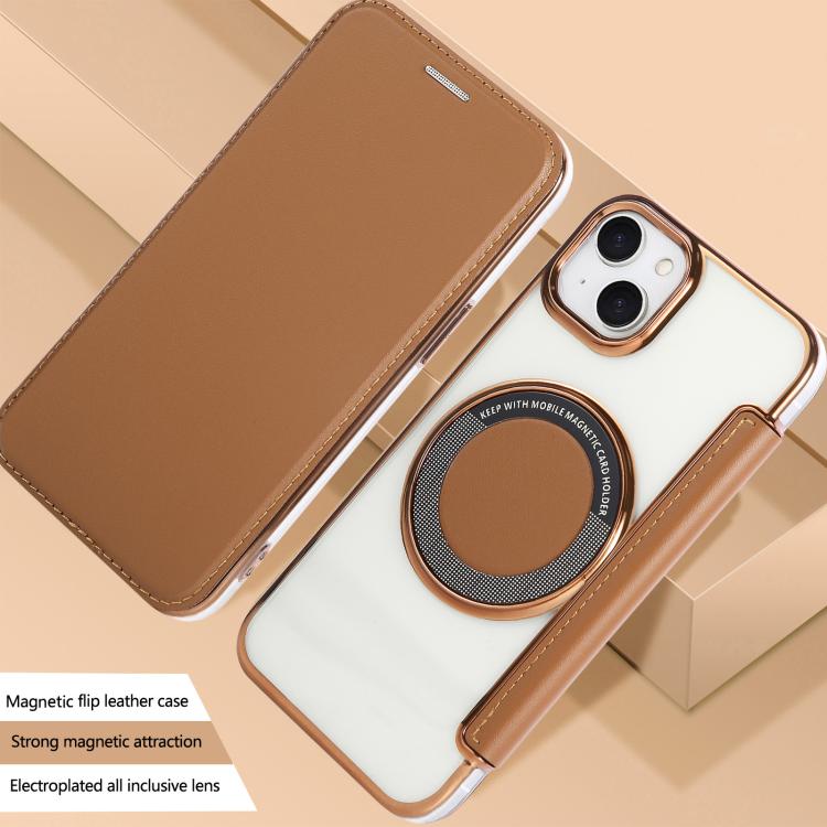 For iPhone 14 / 13 Ultra-thin Magnetic Plating Vegan Leather Phone Case