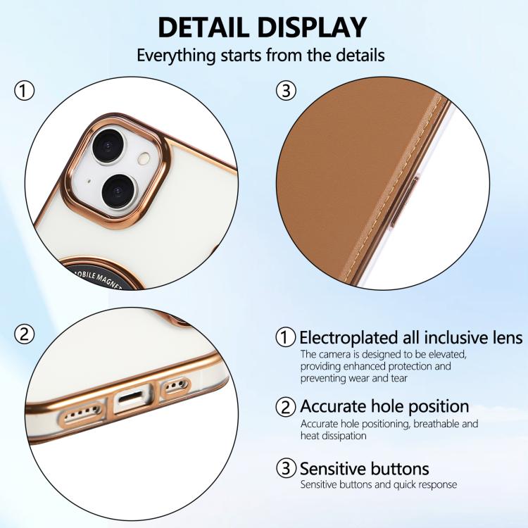 For iPhone 14 / 13 Ultra-thin Magnetic Plating Vegan Leather Phone Case