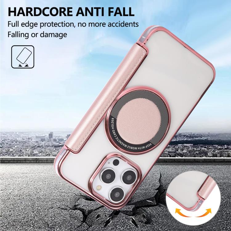For iPhone 14 Pro Ultra-thin Magnetic Plating Vegan Leather Phone Case