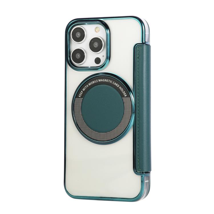 For iPhone 14 Pro Ultra-thin Magnetic Plating Vegan Leather Phone Case