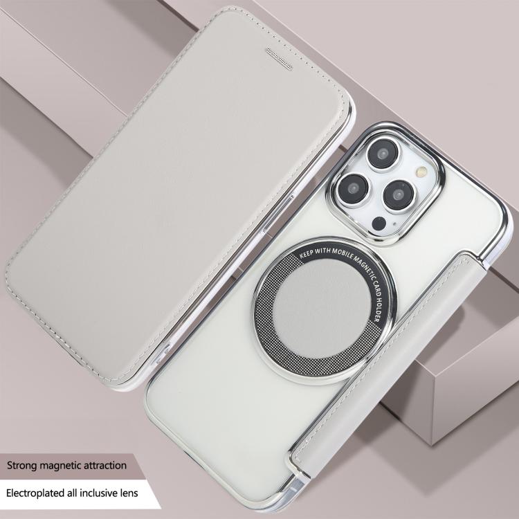 For iPhone 14 Pro Ultra-thin Magnetic Plating Vegan Leather Phone Case