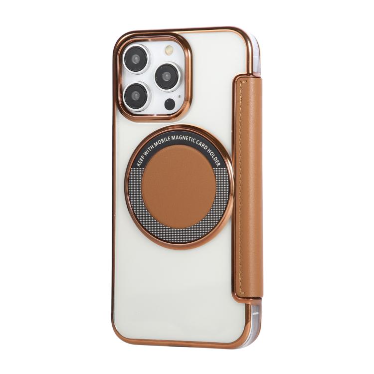 For iPhone 14 Pro Ultra-thin Magnetic Plating Vegan Leather Phone Case
