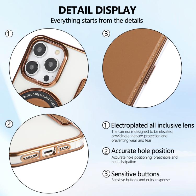 For iPhone 14 Pro Ultra-thin Magnetic Plating Vegan Leather Phone Case
