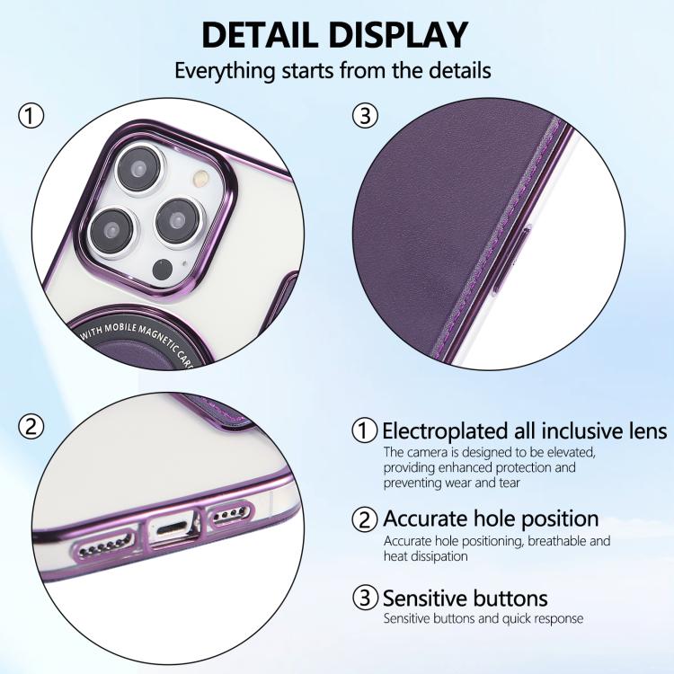 For iPhone 14 Pro Max Ultra-thin Magnetic Plating Vegan Leather Phone Case