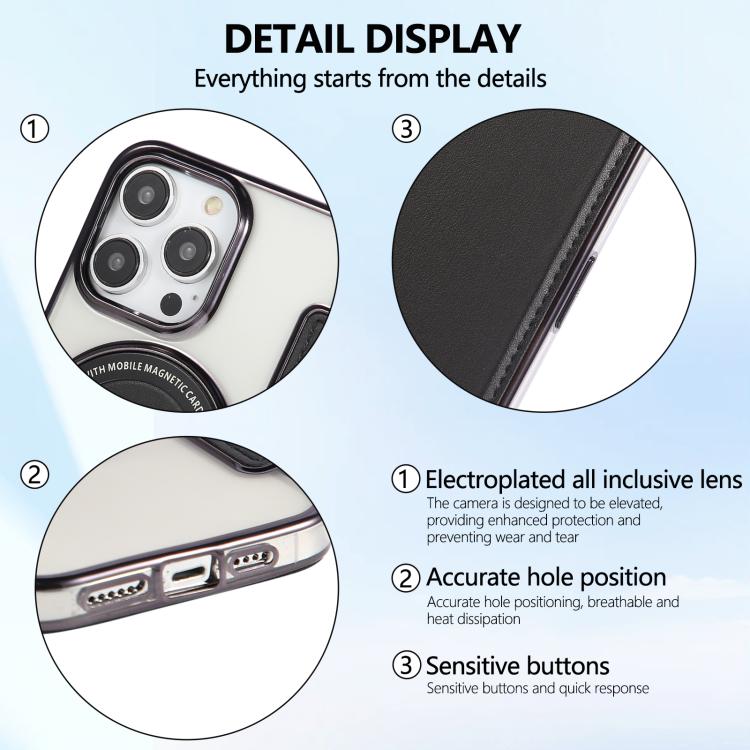 For iPhone 14 Pro Max Ultra-thin Magnetic Plating Vegan Leather Phone Case