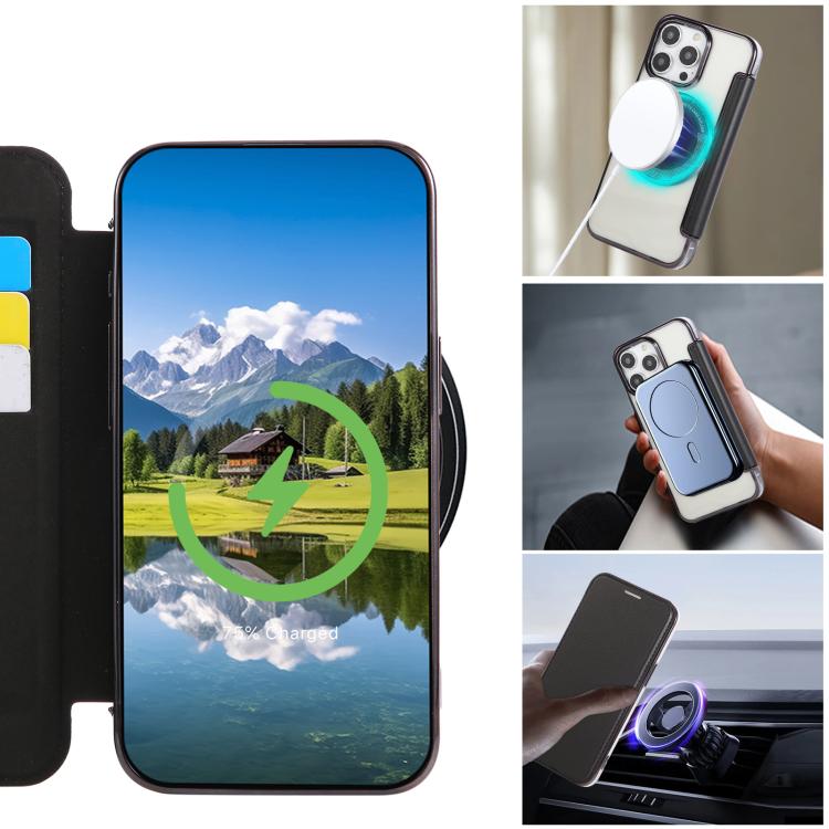 For iPhone 14 Pro Max Ultra-thin Magnetic Plating Vegan Leather Phone Case