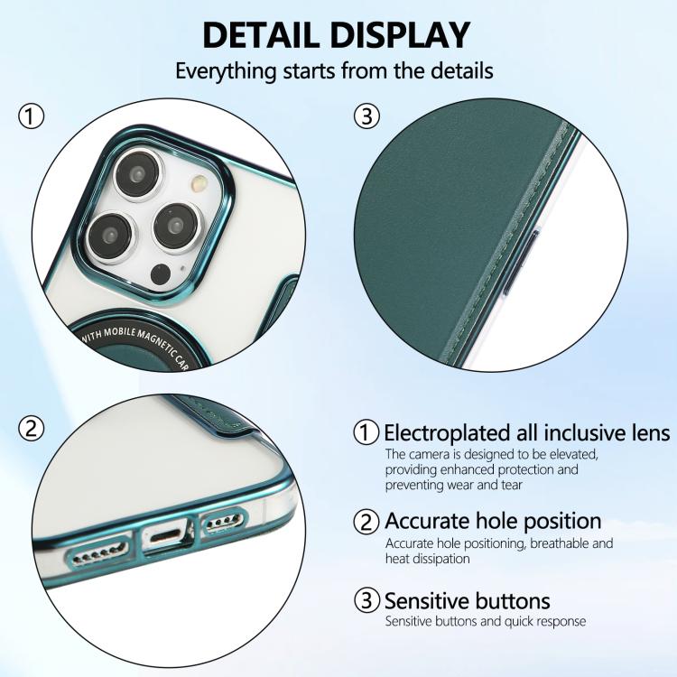 For iPhone 13 Pro Max Ultra-thin Magnetic Plating Vegan Leather Phone Case