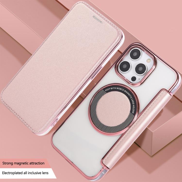 For iPhone 13 Pro Ultra-thin Magnetic Plating Vegan Leather Phone Case
