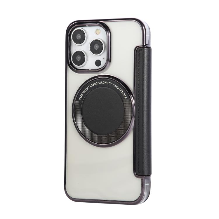 For iPhone 13 Pro Ultra-thin Magnetic Plating Vegan Leather Phone Case
