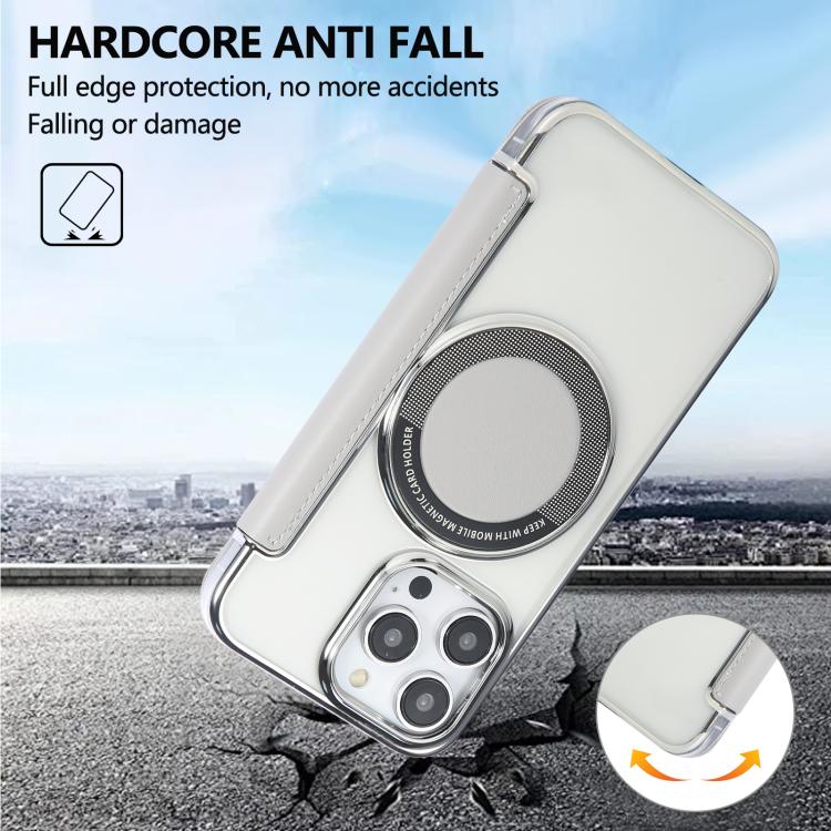 For iPhone 13 Pro Ultra-thin Magnetic Plating Vegan Leather Phone Case