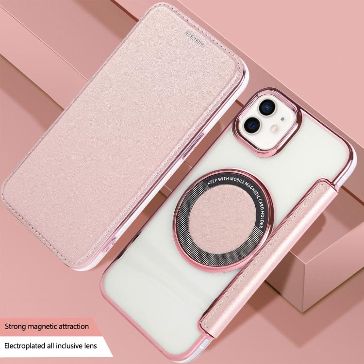 For iPhone 12 / 12 Pro Ultra-thin Magnetic Plating Vegan Leather Phone Case