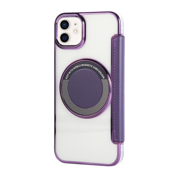 For iPhone 12 / 12 Pro Ultra-thin Magnetic Plating Vegan Leather Phone Case
