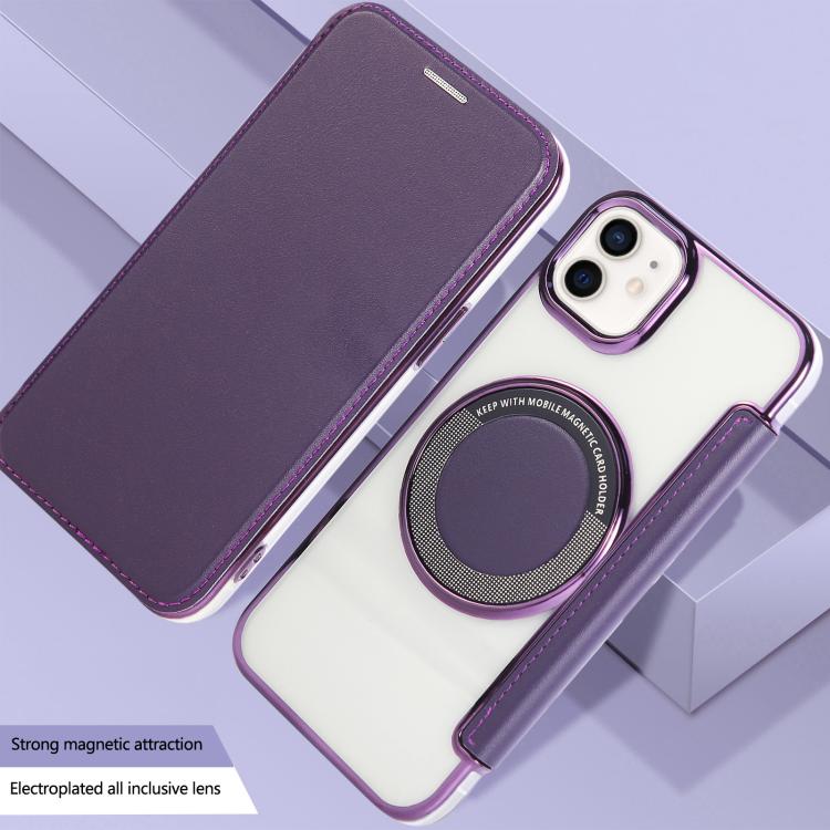 For iPhone 12 / 12 Pro Ultra-thin Magnetic Plating Vegan Leather Phone Case
