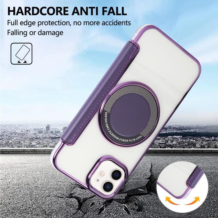 For iPhone 12 / 12 Pro Ultra-thin Magnetic Plating Vegan Leather Phone Case
