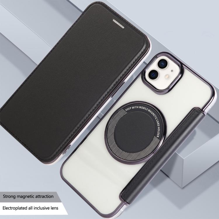 For iPhone 12 / 12 Pro Ultra-thin Magnetic Plating Vegan Leather Phone Case