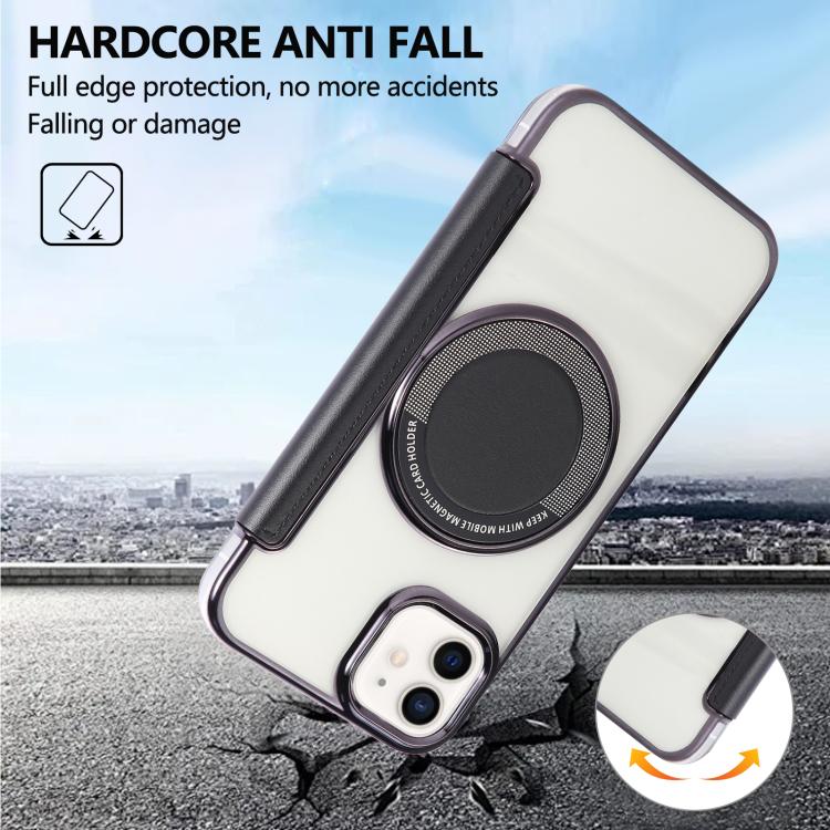 For iPhone 12 / 12 Pro Ultra-thin Magnetic Plating Vegan Leather Phone Case