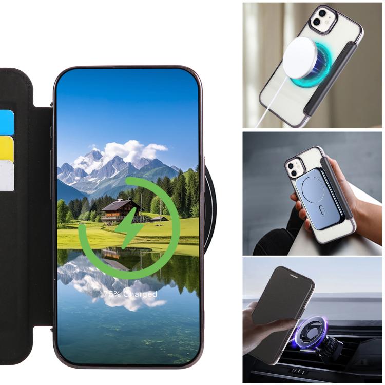For iPhone 12 / 12 Pro Ultra-thin Magnetic Plating Vegan Leather Phone Case