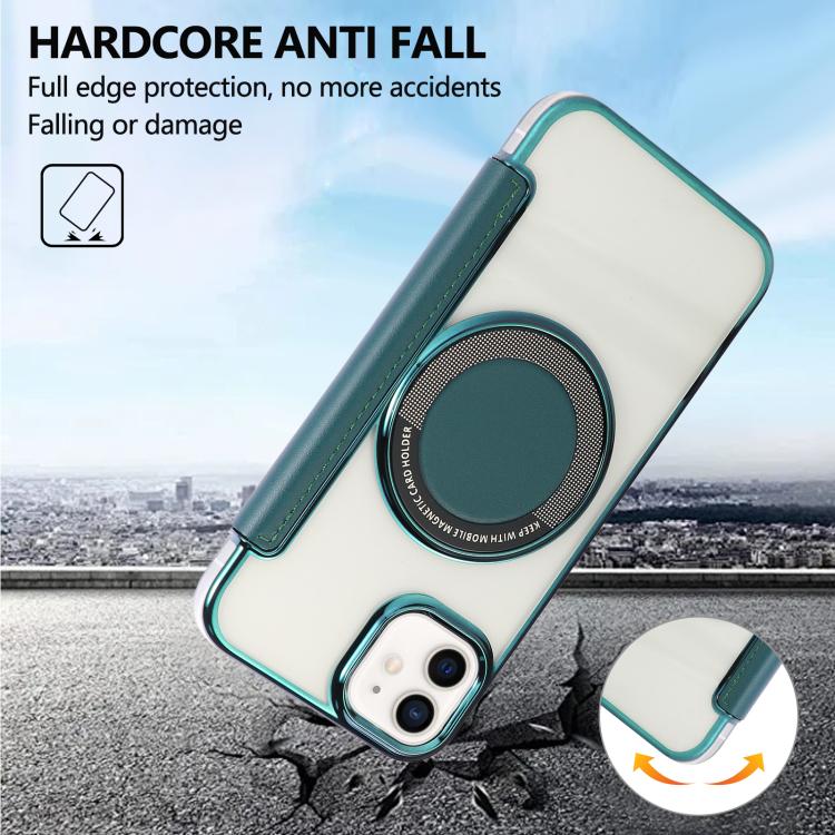 For iPhone 12 / 12 Pro Ultra-thin Magnetic Plating Vegan Leather Phone Case