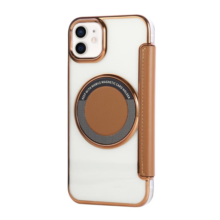 For iPhone 12 / 12 Pro Ultra-thin Magnetic Plating Vegan Leather Phone Case