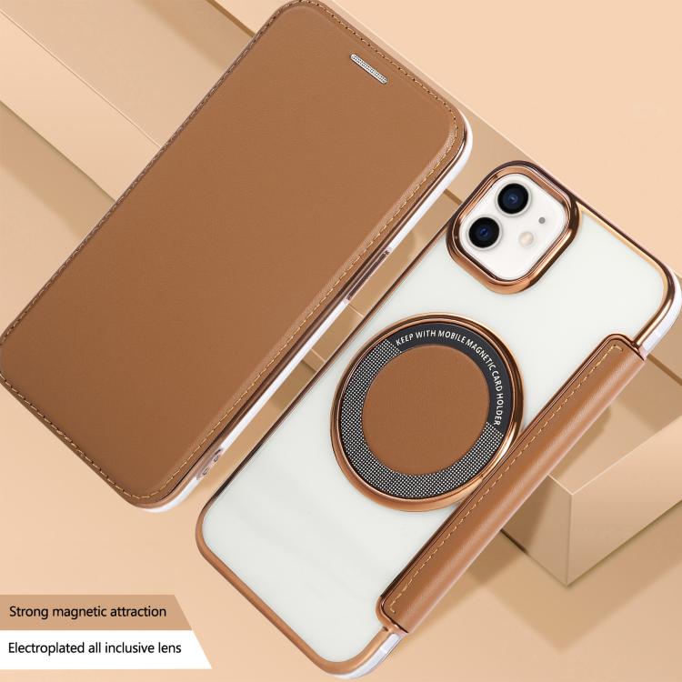 For iPhone 12 / 12 Pro Ultra-thin Magnetic Plating Vegan Leather Phone Case