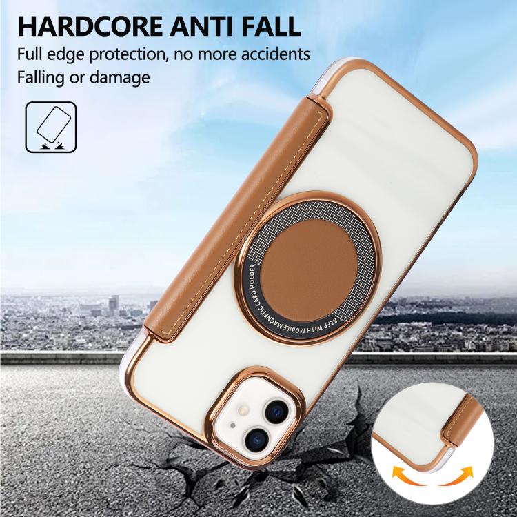 For iPhone 12 / 12 Pro Ultra-thin Magnetic Plating Vegan Leather Phone Case