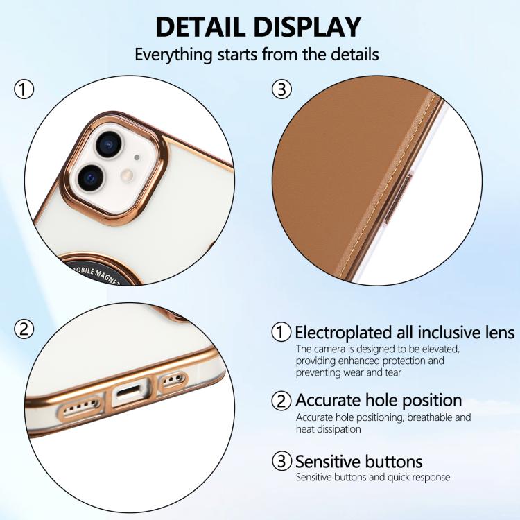 For iPhone 12 / 12 Pro Ultra-thin Magnetic Plating Vegan Leather Phone Case